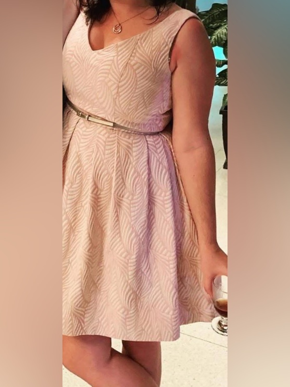Calvin Klein Pink Patterned V-Neck Midi Dress